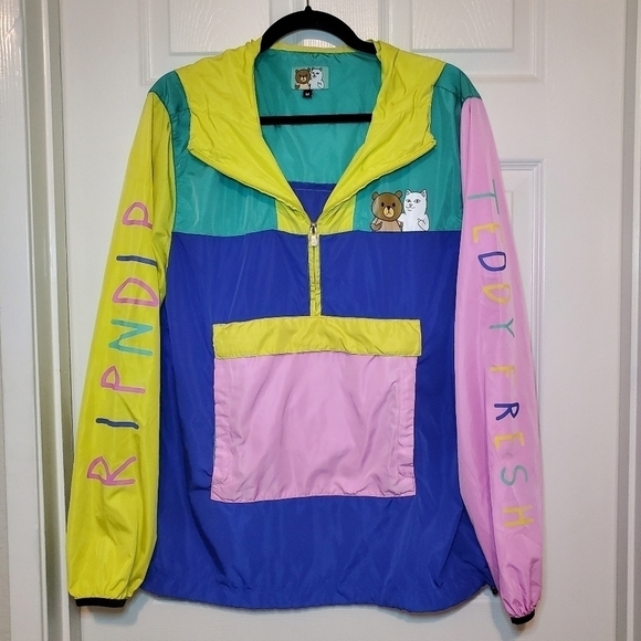 Teddy Fresh Rip N Dip Pastel Hooded Pullover Windbreaker Jacket Mens Medium - Picture 2 of 15